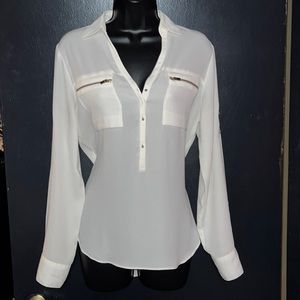 Express off white sheer tunic style blouse. With zipper detail. Sz small.